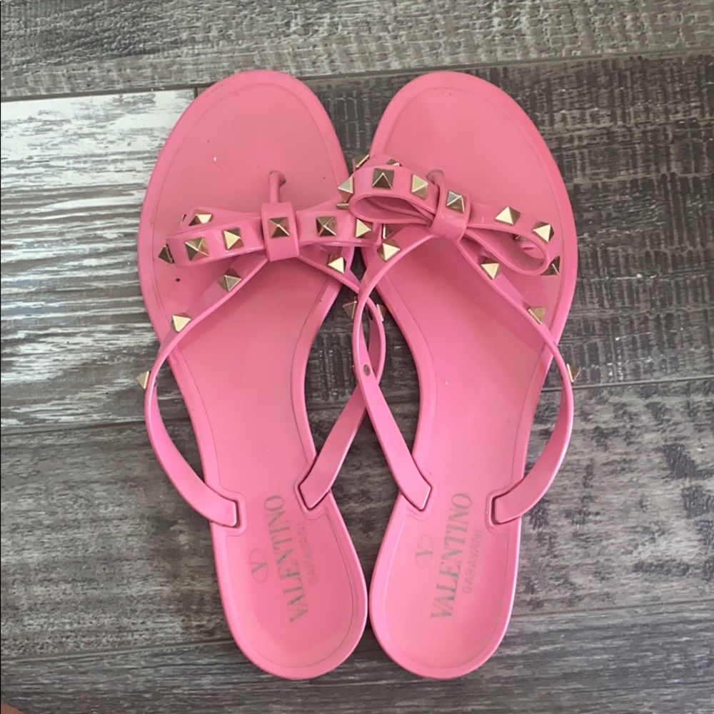 Valentino Pink Sandals with Gold Studs